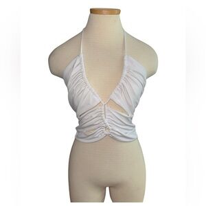 Forever 21 White Ruched Halter Top Size Large